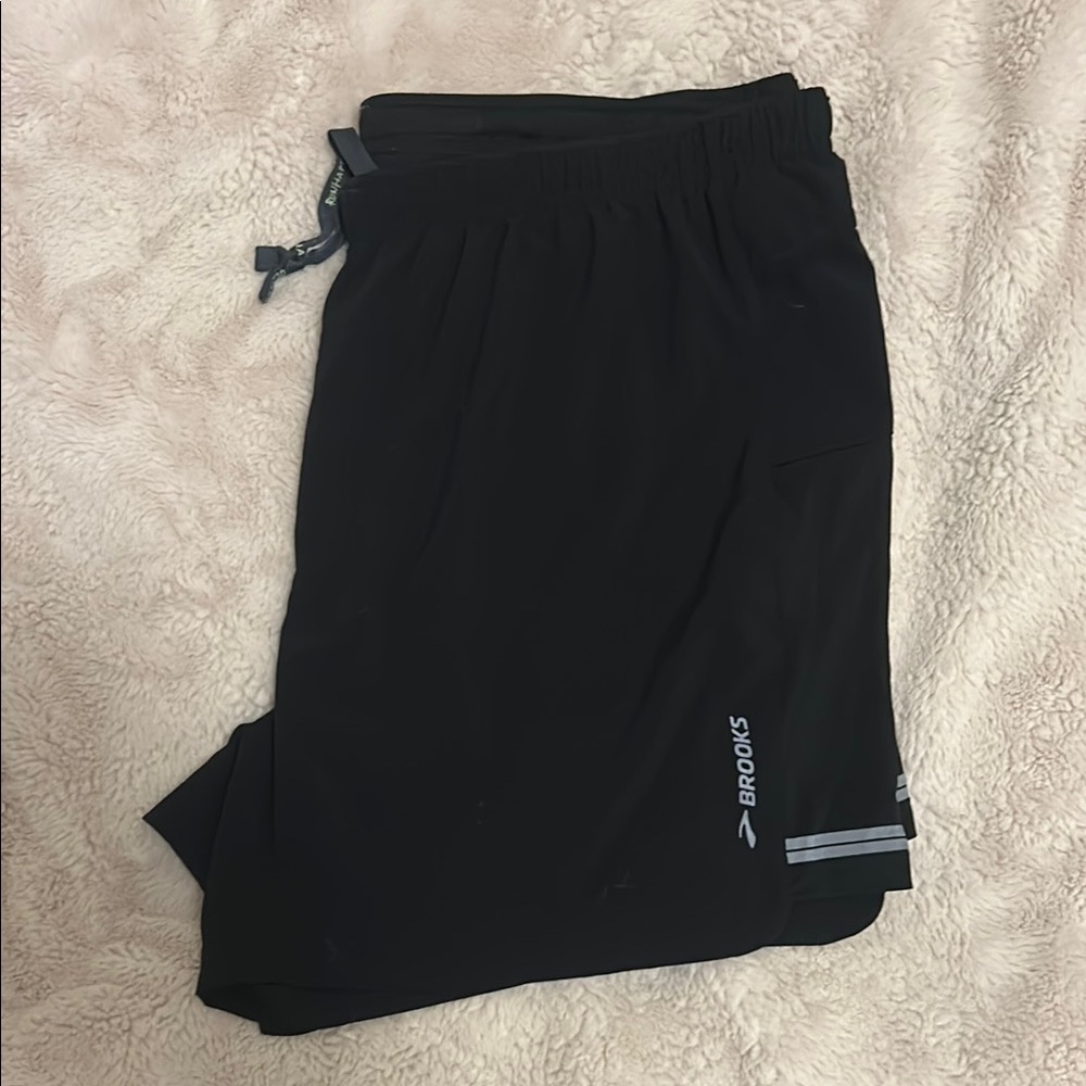 Brooks Black Athletic Shorts with Reflective Stripe